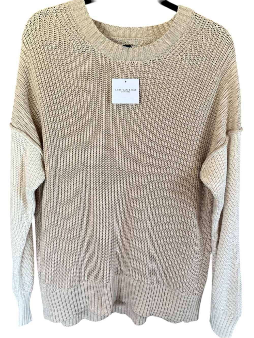 American Eagle Outfitters Beige and Cream Knit Sweater Oversized